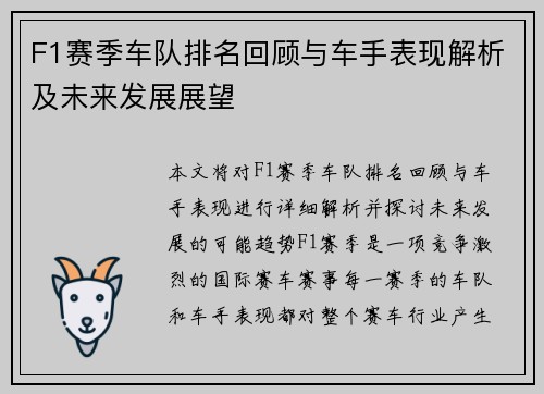 F1赛季车队排名回顾与车手表现解析及未来发展展望