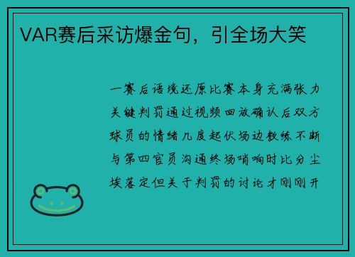 VAR赛后采访爆金句，引全场大笑